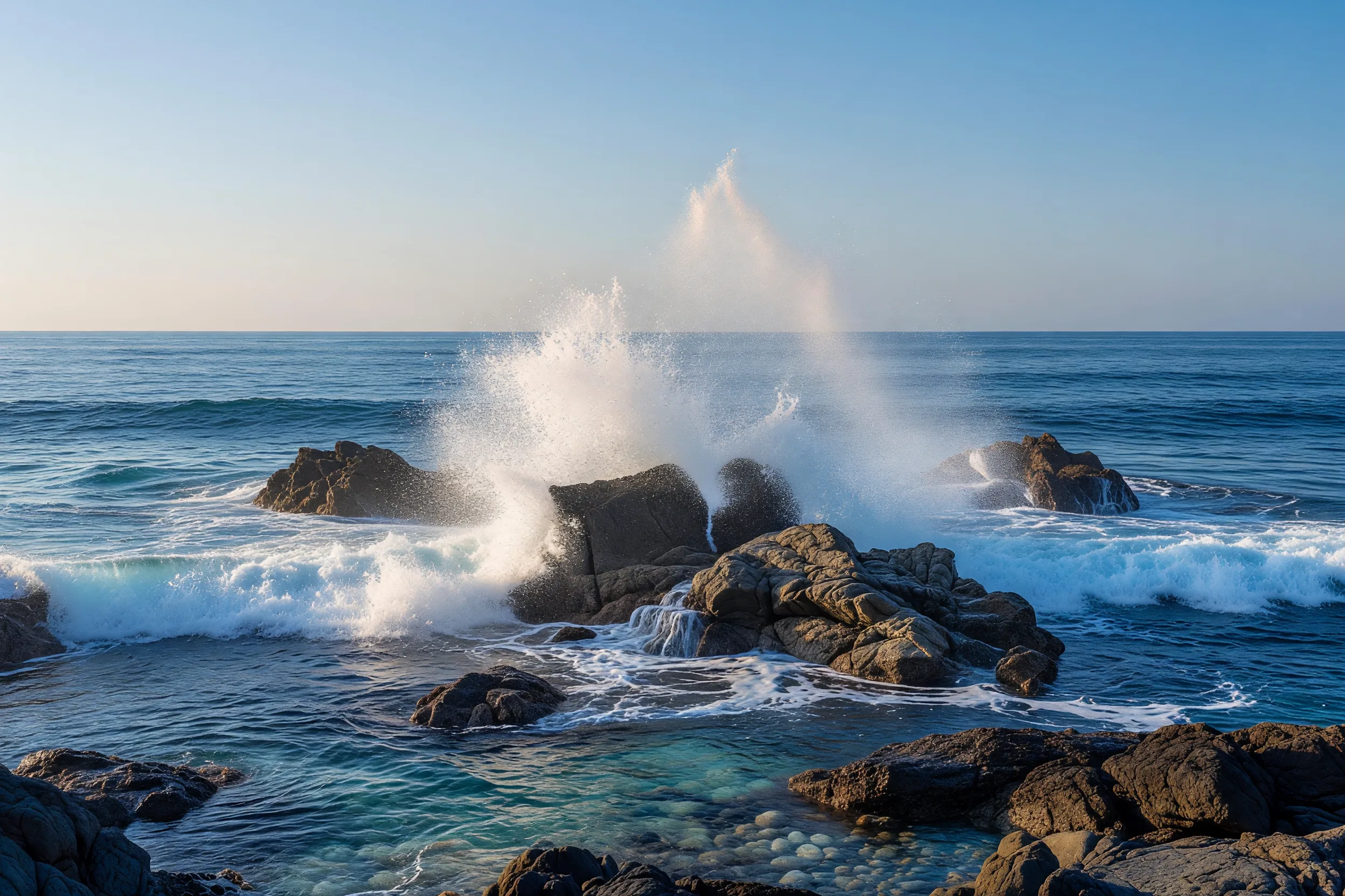 岩に砕ける波の飛沫